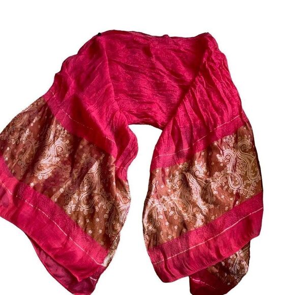 Flowy EUC Shawl/ Scarf Top Baliwood Lightweight Red Gold Paisley Springtime OS - Picture 1 of 5